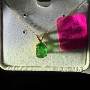 Gold Necklace with Green Emerald Pendant